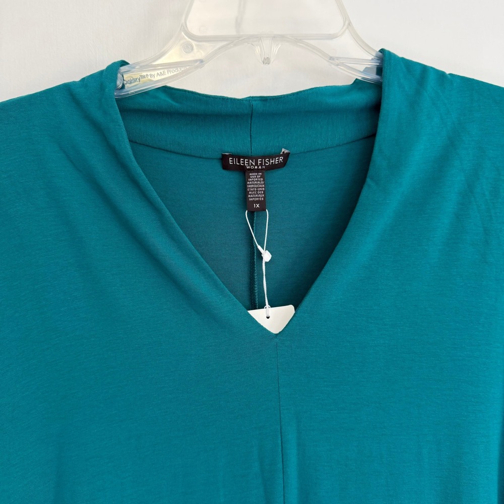 Eileen Fisher V-Neck Tunic Top Womens 1X Teal - Picture 7 of 12